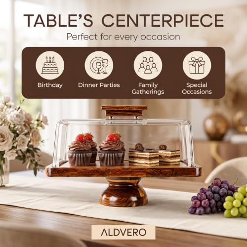 Acacia Wood Cake Stand with Glass Lid, 2- in-1 Rectangular Charcuterie Board and Dessert Display Set in Wooden, alternate