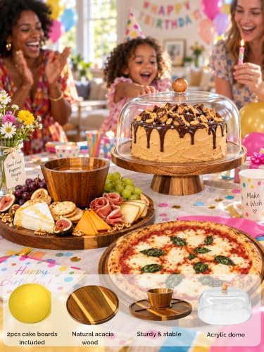 Acacia Wood Cake Stand with Lid, 11.42-inch Round Footed Display in 11.42in in Round 12 Inch, alternate view 5