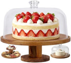 Acacia Wood Cake Stand with Lid, 12 In 3-in-1 Acrylic Dome in Natural Wood
