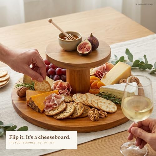Acacia Wood Cake Stand with Lid, 12 In 3-in-1 Acrylic Dome in Natural Wood, alternate view 2
