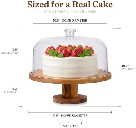 Acacia Wood Cake Stand with Lid, 12 In 3-in-1 Acrylic Dome in Natural Wood, alternate view 3