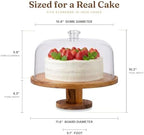Acacia Wood Cake Stand with Lid, 12 In 3-in-1 Acrylic Dome in Natural Wood, alternate view 3