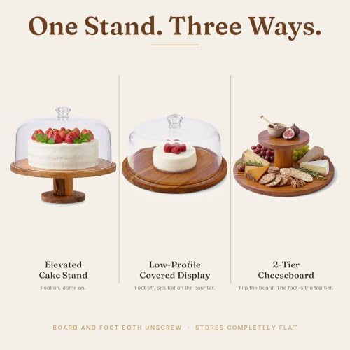 Acacia Wood Cake Stand with Lid, 12 In 3-in-1 Acrylic Dome in Natural Wood, alternate view 4
