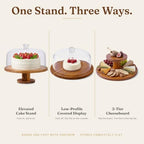 Acacia Wood Cake Stand with Lid, 12 In 3-in-1 Acrylic Dome in Natural Wood, alternate view 4