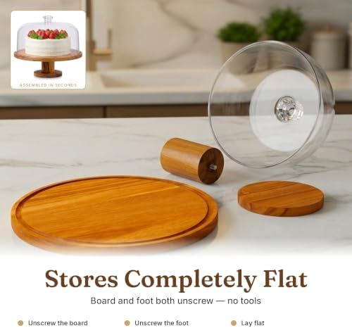Acacia Wood Cake Stand with Lid, 12 In 3-in-1 Acrylic Dome in Natural Wood, alternate view 5