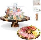 Acacia Wood Cake Stand with Lid - 12" Round Cake Holder & Dessert Stand, 2-in-1 Charcuterie Board & Serving