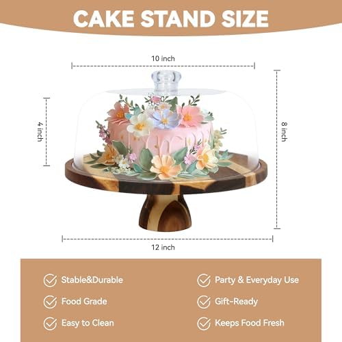 Acacia Wood Cake Stand with Lid - 12" Round Cake Holder & Dessert Stand, 2-in-1 Charcuterie Board & Serving, alternate view 2