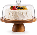 Acacia Wood Cake Stand with Lid, 12in Round Cake Holder, Multifunctional Dessert Table Display Set with