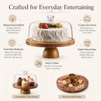 Acacia Wood Cake Stand with Lid, 12in Round Cake Holder, Multifunctional Dessert Table Display Set with, alternate view 3