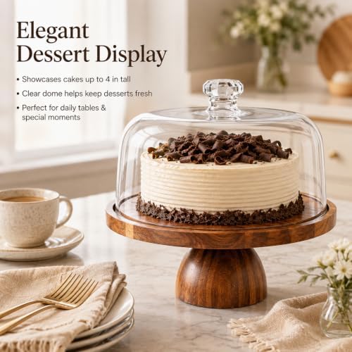 Acacia Wood Cake Stand with Lid, 12in Round Cake Holder, Multifunctional Dessert Table Display Set with, alternate view 7