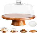 Acacia Wood Cake Stand with Lid,12in Round Dessert Table Display Set, Multi-Functional Cake Display Stand with