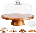 Acacia Wood Cake Stand with Lid,12in Round Dessert Table Display Set, Multi-Functional Cake Display Stand with