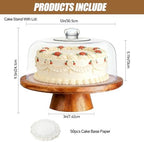 Acacia Wood Cake Stand with Lid,12in Round Dessert Table Display Set, Multi-Functional Cake Display Stand with, alternate