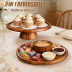 Acacia Wood Cake Stand with Lid,12in Round Dessert Table Display Set, Multi-Functional Cake Display Stand with, alternate