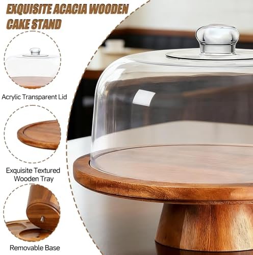 Acacia Wood Cake Stand with Lid,12in Round Dessert Table Display Set, Multi-Functional Cake Display Stand with, alternate