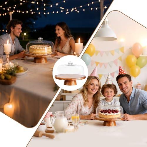 Acacia Wood Cake Stand with Lid,12in Round Dessert Table Display Set, Multi-Functional Cake Display Stand with, alternate