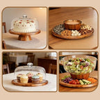 Acacia Wood Cake Stand with Lid,12in Round Dessert Table Display Set, Multi-Functional Cake Display Stand with, alternate