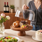 Acacia Wood Cake Stand with Lid, 12in Shockproof Acrylic Dome Display Stand in Wood, alternate view 2