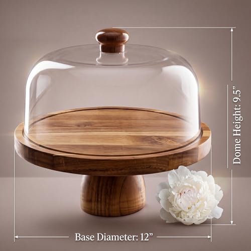 Acacia Wood Cake Stand with Lid, 12in Shockproof Acrylic Dome Display Stand in Wood, alternate view 3