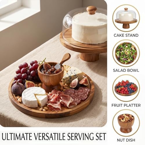 Acacia Wood Cake Stand with Lid, 12in Shockproof Acrylic Dome Display Stand in Wood, alternate view 4