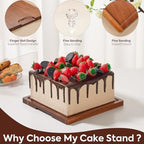 Acacia Wood Cake Stand with Lid,2-in-1 Cake Holder with Dome, Square dome in bronze, alternate view 4