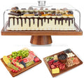 Acacia Wood Cake Stand with Lid,2-in-1 Large Rectangular Cake Stand,16*12" in Brown