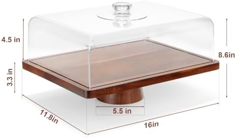 Acacia Wood Cake Stand with Lid,2-in-1 Large Rectangular Cake Stand,16*12" in Brown, alternate view 3