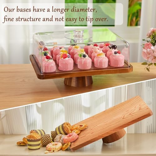 Acacia Wood Cake Stand with Lid,2-in-1 Large Rectangular Cake Stand,16*12" in Brown, alternate view 4