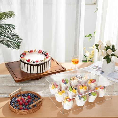 Acacia Wood Cake Stand with Lid,2-in-1 Large Rectangular Cake Stand,16*12" in Brown, alternate view 6