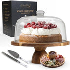 Acacia Wood Cake Stand with Lid, 2-in-1 Reversible Cake Stand in Wood