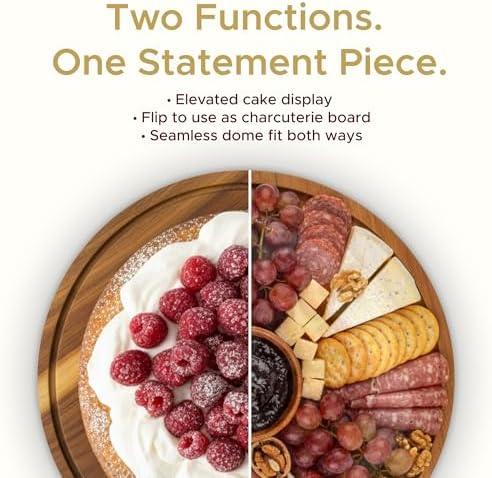 Acacia Wood Cake Stand with Lid, 2-in-1 Reversible Cake Stand in Wood, alternate view 2