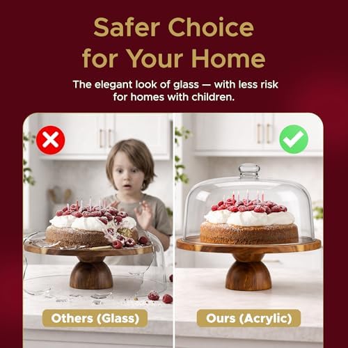 Acacia Wood Cake Stand with Lid, 2-in-1 Reversible Cake Stand in Wood, alternate view 4