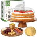 Acacia Wood Cake Stand with Lid (Acrylic) 12 Inch Round Cake Holder Stand with 5 Bonus Cake Sheets, 2-in-1