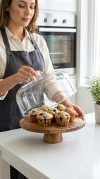 Acacia Wood Cake Stand with Lid (Acrylic) 12 Inch Round Cake Holder Stand with 5 Bonus Cake Sheets, 2-in-1, alternate view 2