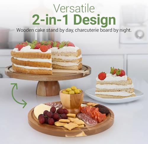Acacia Wood Cake Stand with Lid (Acrylic) 12 Inch Round Cake Holder Stand with 5 Bonus Cake Sheets, 2-in-1, alternate view 4