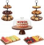 Acacia Wood Cake Stand with Lid Dessert Table Display Set of 5 in 5 Pc