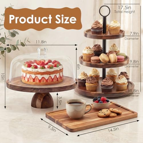 Acacia Wood Cake Stand with Lid Dessert Table Display Set of 5 in 5 Pc, alternate view 3
