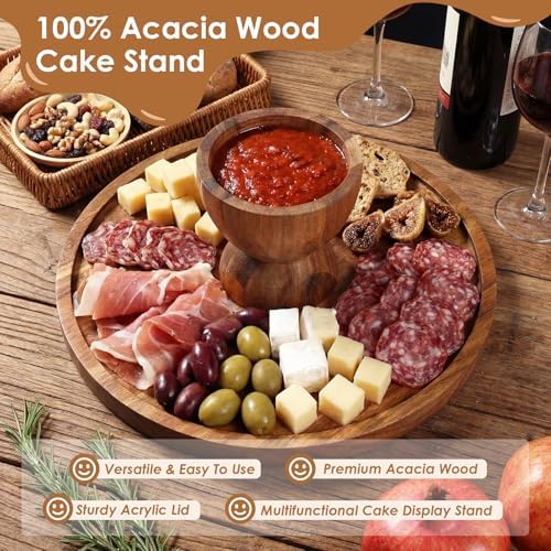 Acacia Wood Cake Stand with Lid Dessert Table Display Set of 5 in 5 Pc, alternate view 4