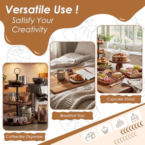 Acacia Wood Cake Stand with Lid Dessert Table Display Set of 5 in 5 Pc, alternate view 6