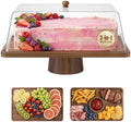 Acacia Wood Cake Stand with Shatterproof Lid, 14" 2-in-1 Rectangle Dessert Table Display Set & Charcuterie