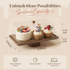 Acacia Wood Cake Stand with Shatterproof Lid, 14" 2-in-1 Rectangle Dessert Table Display Set & Charcuterie, alternate view 2