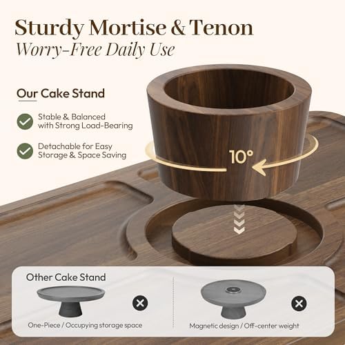 Acacia Wood Cake Stand with Shatterproof Lid, 14" 2-in-1 Rectangle Dessert Table Display Set & Charcuterie, alternate view 3