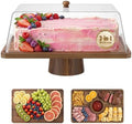 Acacia Wood Cake Stand with Shatterproof Lid, 16" 2-in-1 Rectangle Dessert Table Display Set & Charcuterie