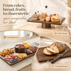 Acacia Wood Cake Stand with Shatterproof Lid, 16" 2-in-1 Rectangle Dessert Table Display Set & Charcuterie, alternate view 6