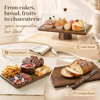 Acacia Wood Cake Stand with Shatterproof Lid, 2 Pack 2-in-1 Rectangle Dessert Table Display Set & Charcuterie, alternate view