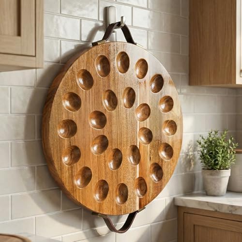 Acacia Wood Deviled Egg Platter with Handles for Easter, 24 Holes Round Deviled Egg Tray Container, Reversible, alternate