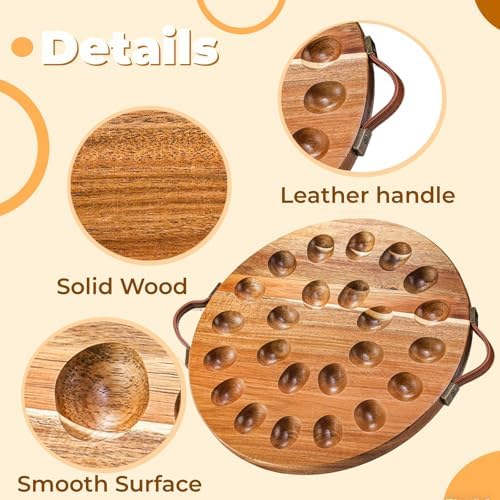 Acacia Wood Deviled Egg Platter with Handles for Easter, 24 Holes Round Deviled Egg Tray Container, Reversible, alternate