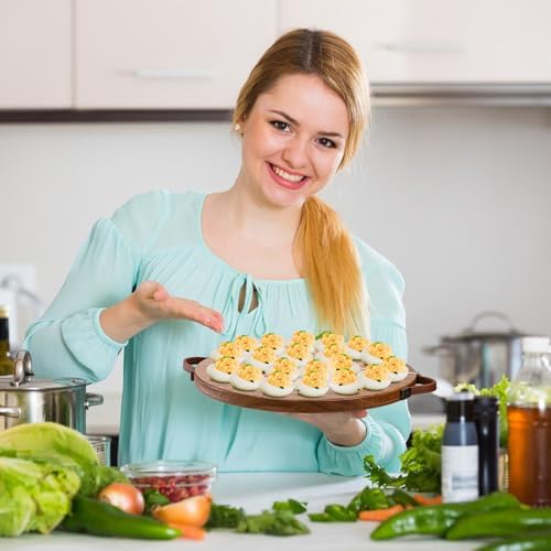 Acacia Wood Deviled Egg Platter with Handles for Easter, 24 Holes Round Deviled Egg Tray Container, Reversible, alternate