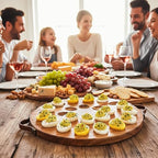 Acacia Wood Deviled Egg Platter with Handles for Easter, 24 Holes Round Deviled Egg Tray Container, Reversible, alternate