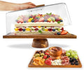 Acacia-Wood-Rectangular-Cake-Stand With Acrylic Lid, 2-in-1 Cake Plates Charcuterie Board With Cover, Cake